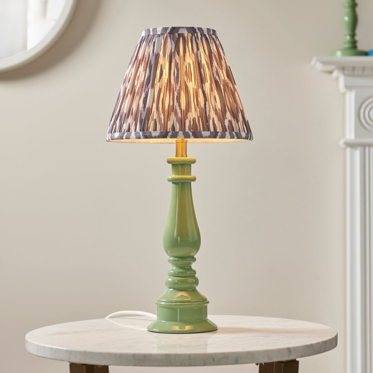 Gloss Green Myrtle & Ikat 25cm Pearl grey shade - Comet Lighting