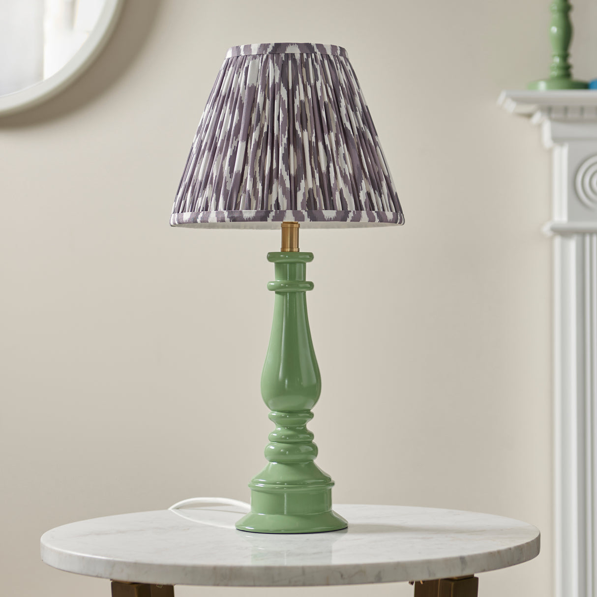 Gloss Green Myrtle & Ikat 25cm Pearl grey shade - Comet Lighting