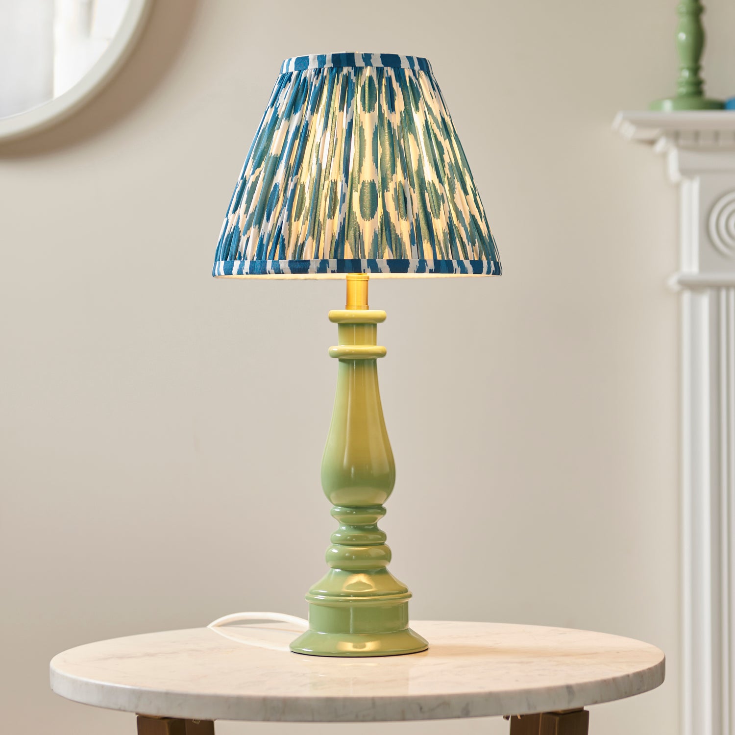 Gloss Green Myrtle & Ikat 25cm Marlin blue shade - Comet Lighting