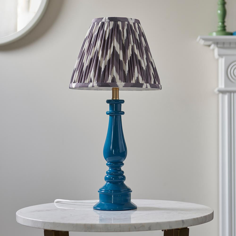 Gloss Blue Myrtle & Zigzag 25cm Pearl grey shade - Comet Lighting