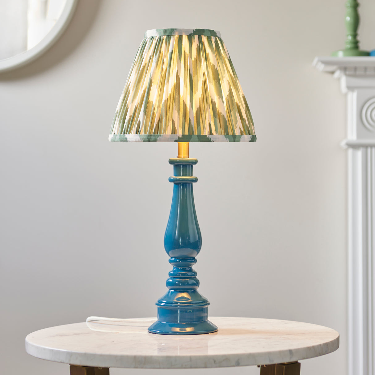 Gloss Blue Myrtle & Zigzag 25cm Cotswold green shade - Comet Lighting
