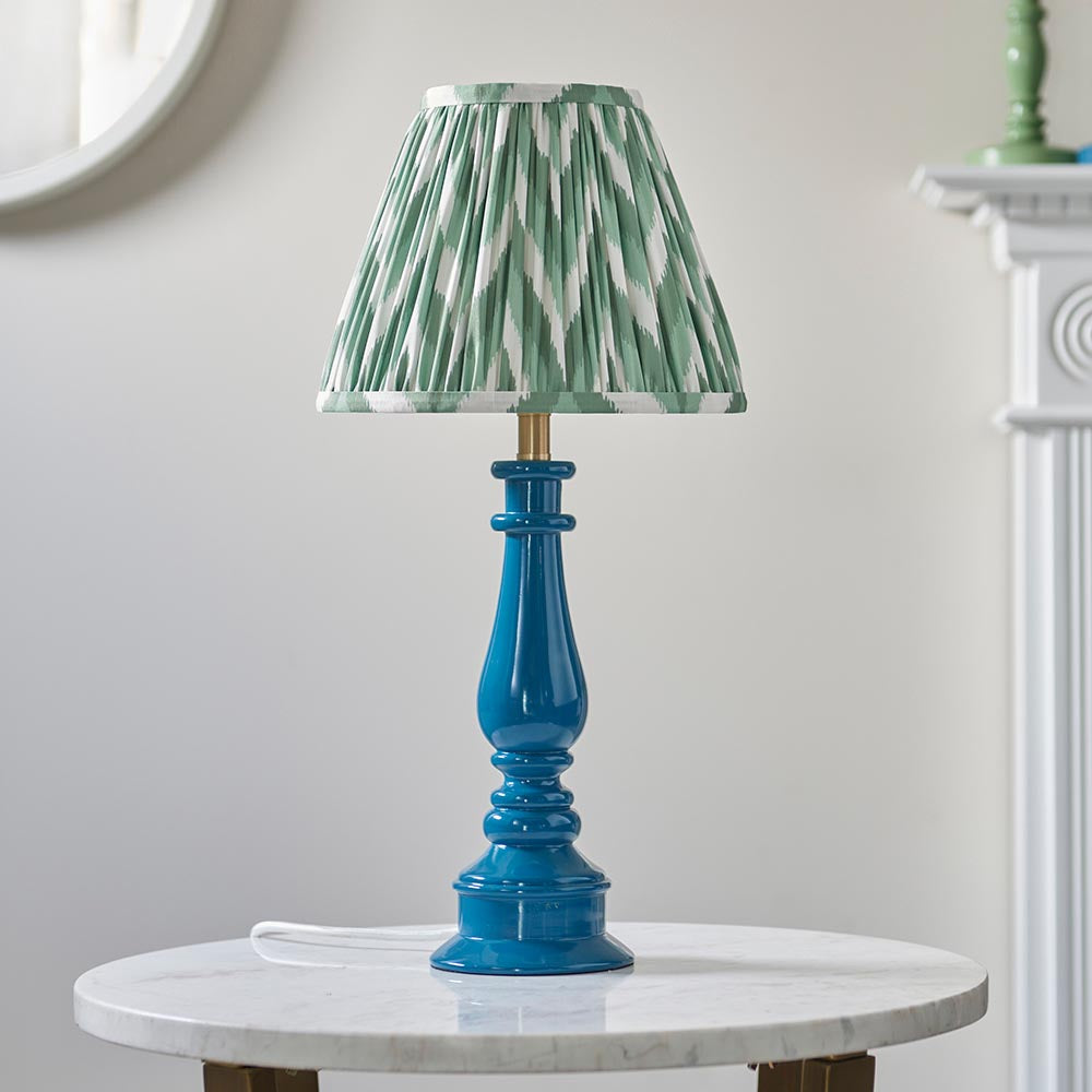 Gloss Blue Myrtle & Zigzag 25cm Cotswold green shade - Comet Lighting