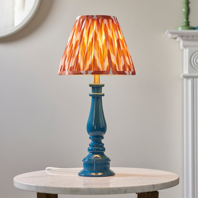 Gloss Blue Myrtle & Zigzag 25cm Apricot orange shade - Comet Lighting