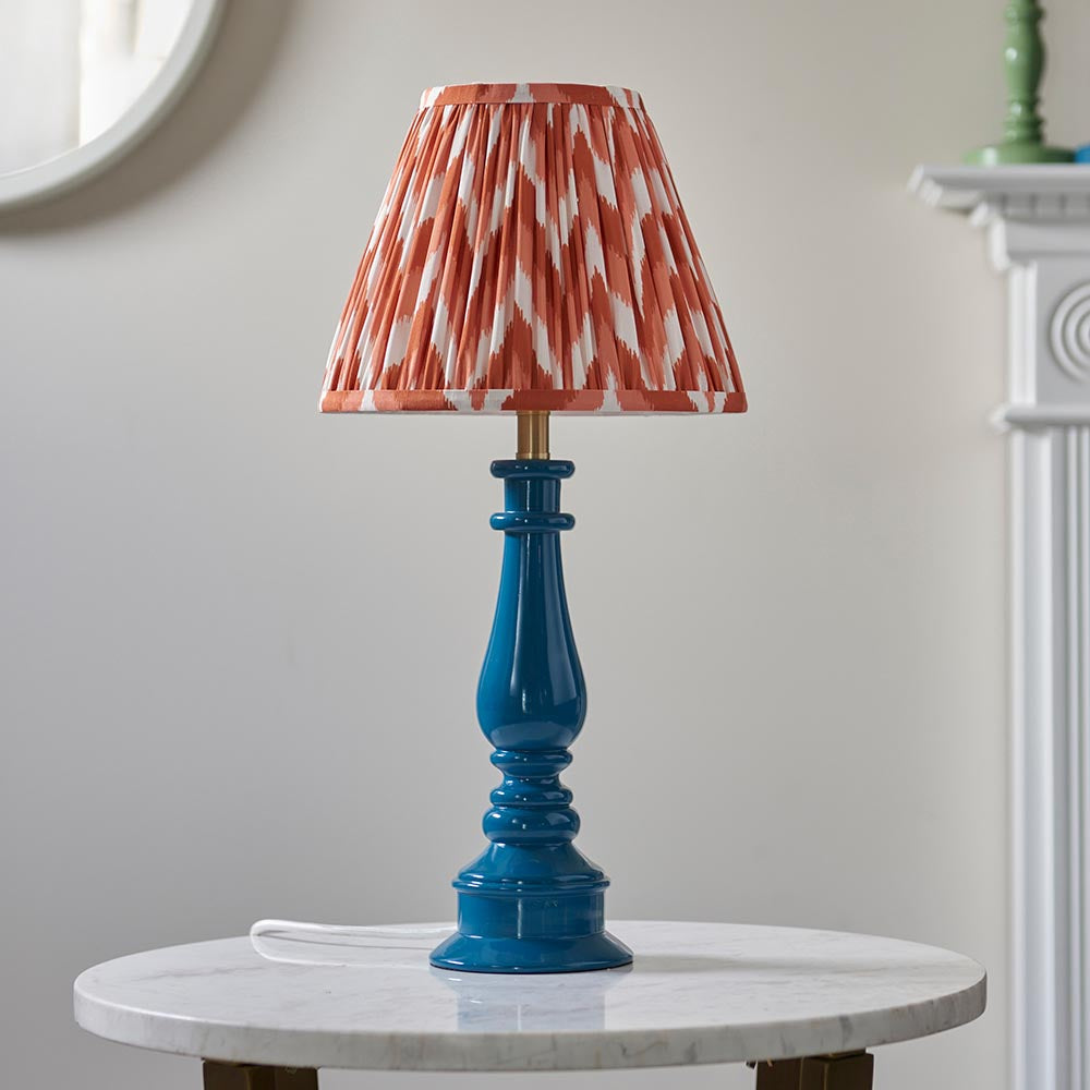 Gloss Blue Myrtle & Zigzag 25cm Apricot orange shade - Comet Lighting