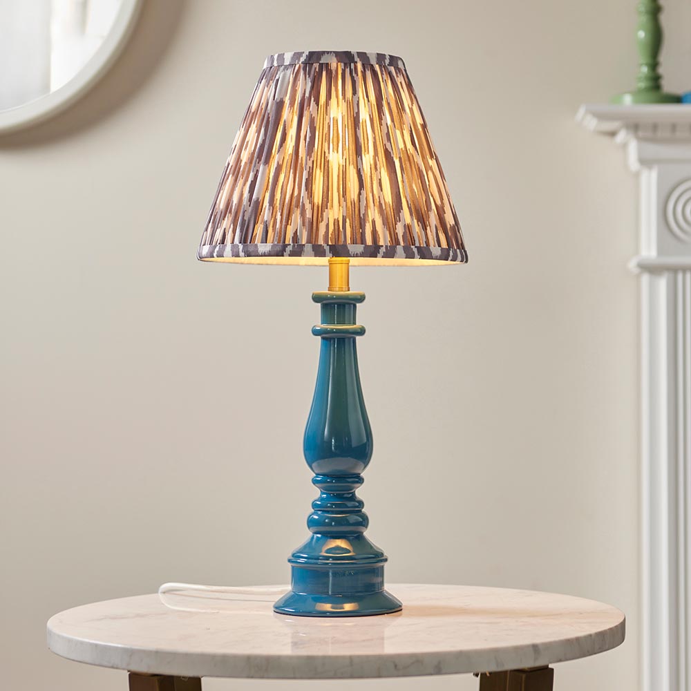 Gloss Blue Myrtle & Ikat 25cm Pearl grey shade - Comet Lighting