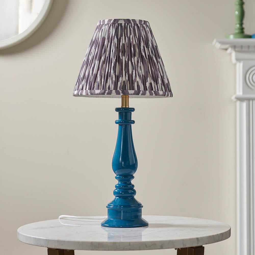 Gloss Blue Myrtle & Ikat 25cm Pearl grey shade - Comet Lighting