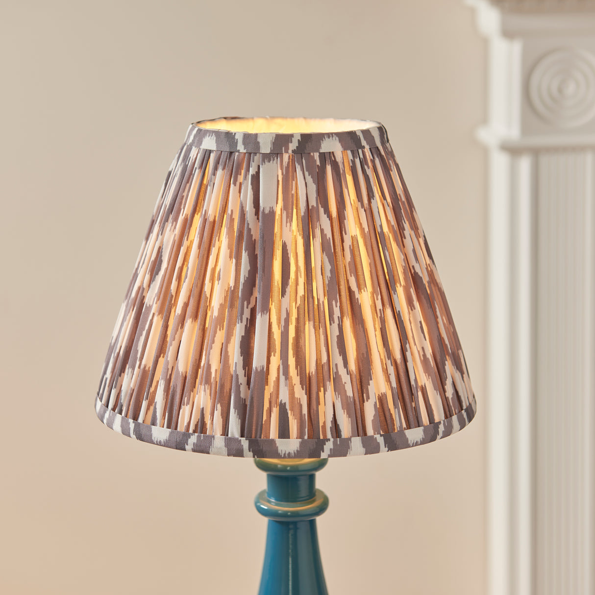 Gloss Blue Myrtle & Ikat 25cm Pearl grey shade - Comet Lighting