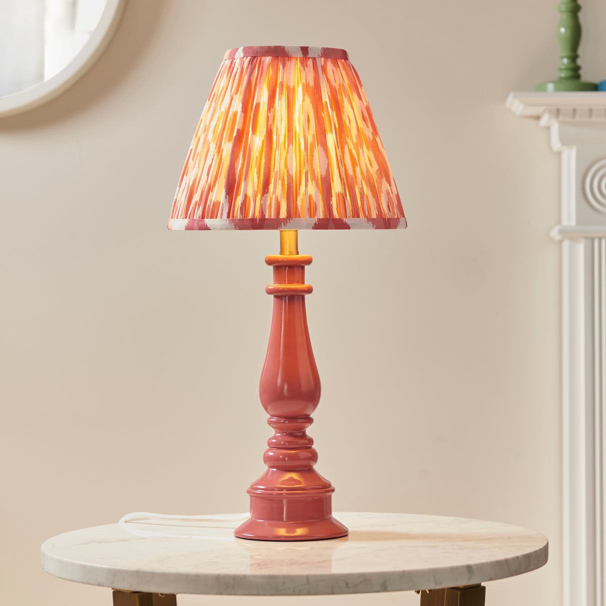 Gloss Pink Myrtle & Ikat 25cm Coral pink shade - Comet Lighting