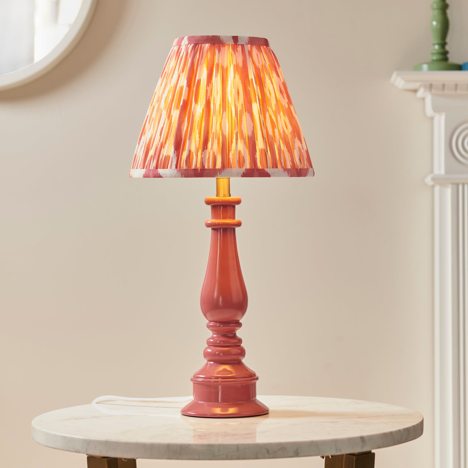 Gloss Pink Myrtle & Ikat 25cm Coral pink shade - Comet Lighting