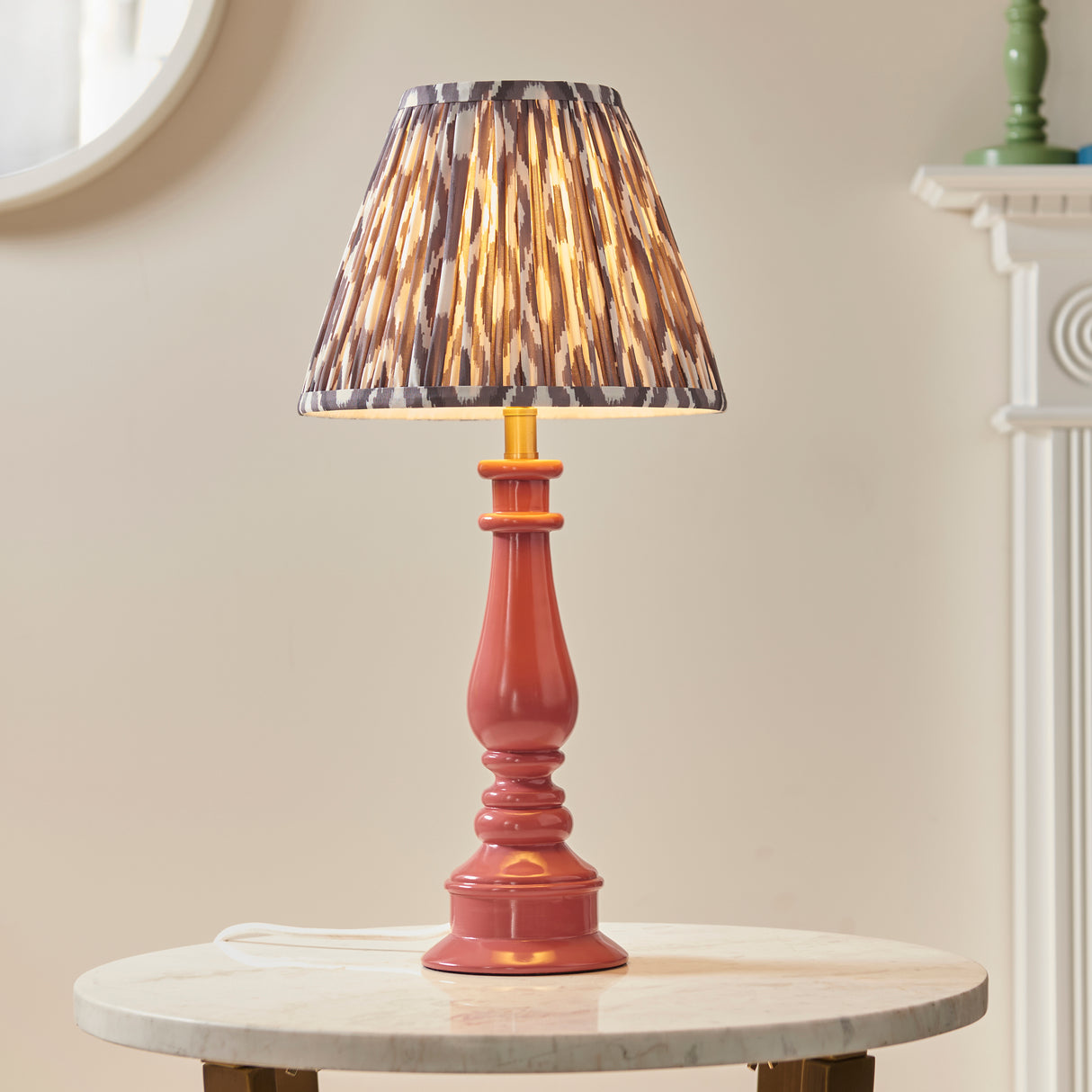 Gloss Pink Myrtle & Ikat 25cm Pearl grey shade - Comet Lighting
