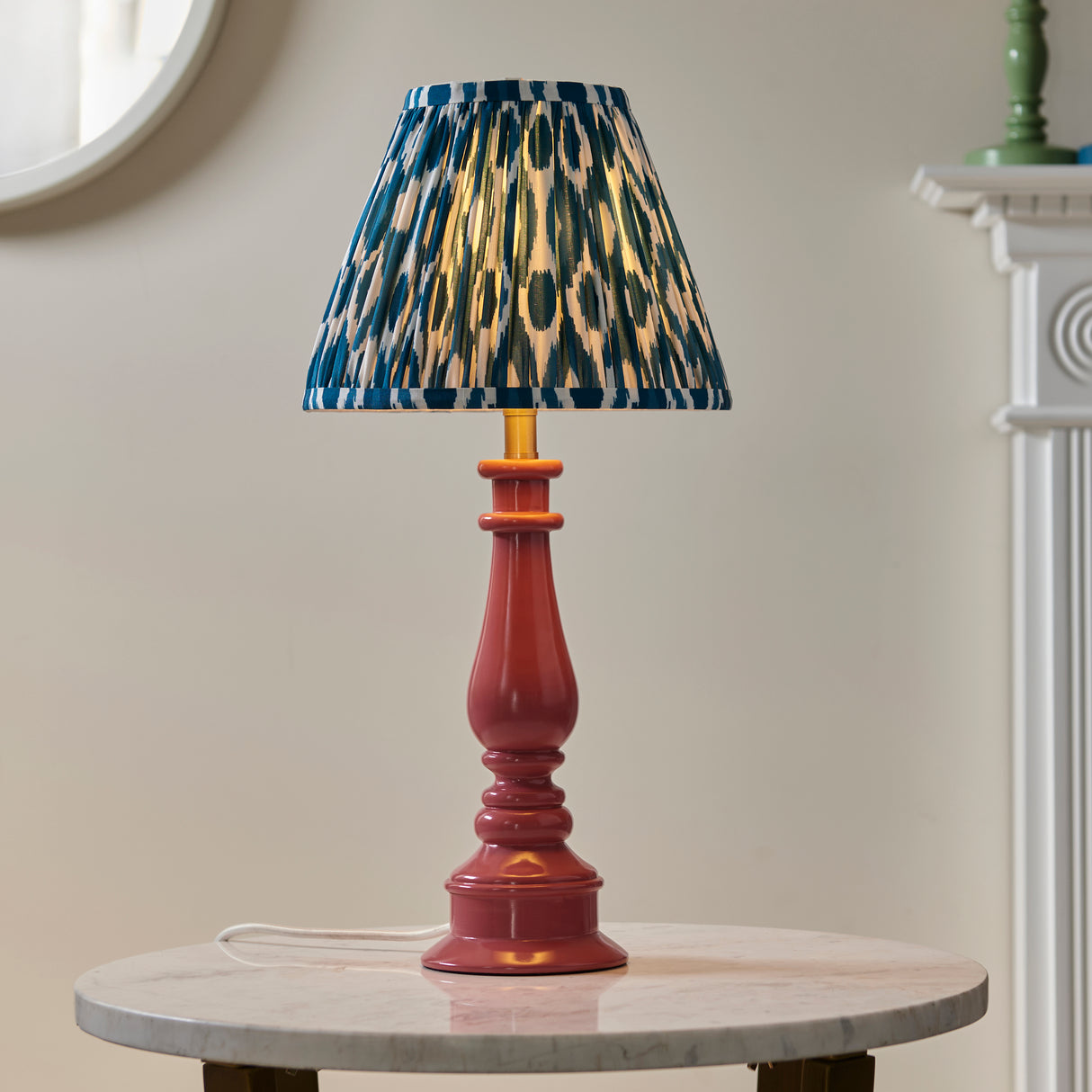 Gloss Pink Myrtle & Ikat 25cm Marlin blue shade - Comet Lighting