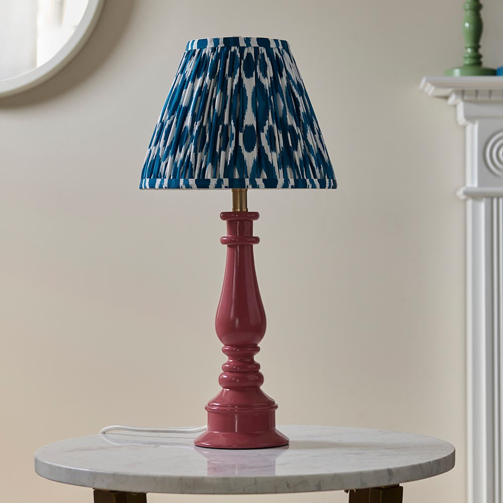 Gloss Pink Myrtle & Ikat 25cm Marlin blue shade - Comet Lighting
