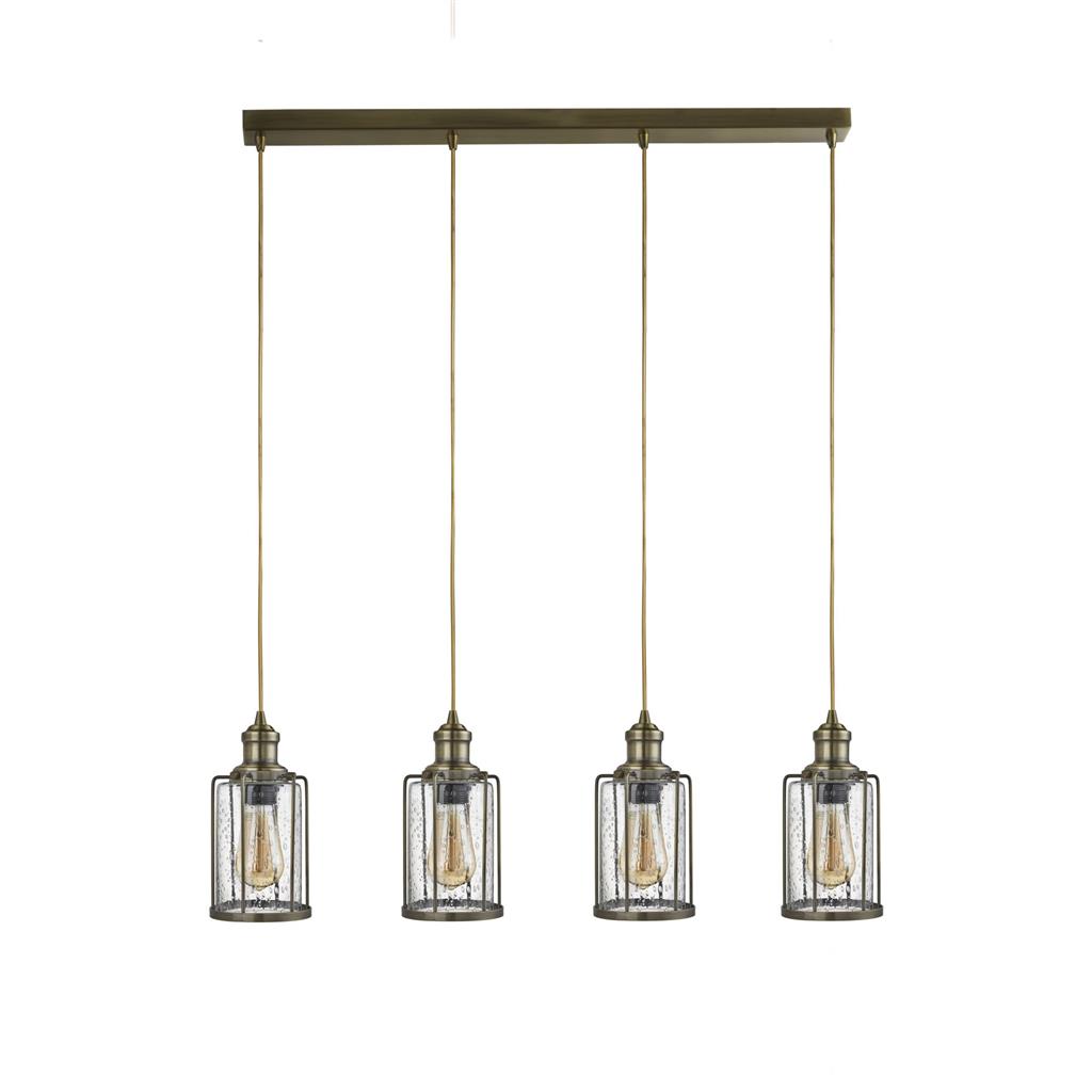 Searchlight Pipes 4Lt Bar Pendant| Antique Brass With Seeded Glass