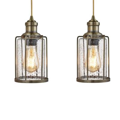 Searchlight Pipes 4Lt Bar Pendant| Antique Brass With Seeded Glass