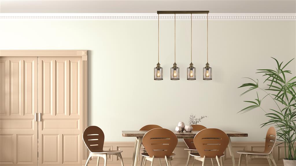 Searchlight Pipes 4Lt Bar Pendant| Antique Brass With Seeded Glass