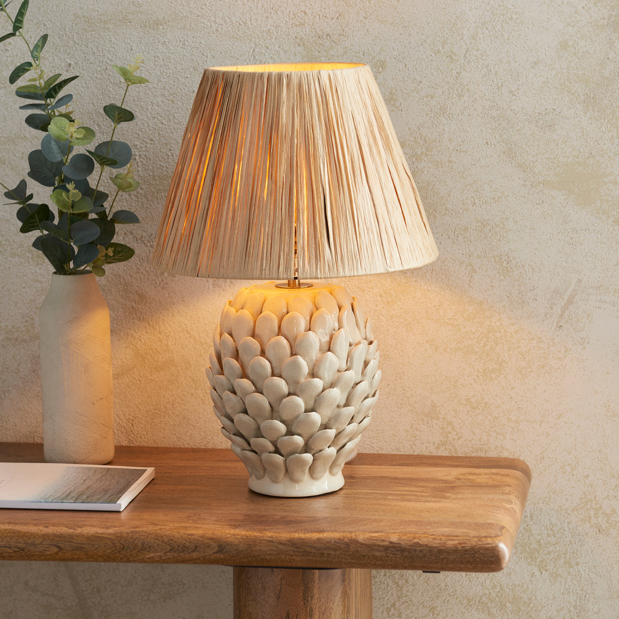 Layered Leaf & Raffia 30cm Natural raffia shade - Comet Lighting