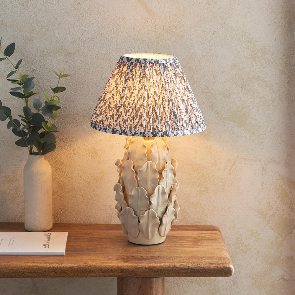 Ceramic Table Light Layered Leaf & Leaf 30cm Pearl grey shade - Comet Lighting