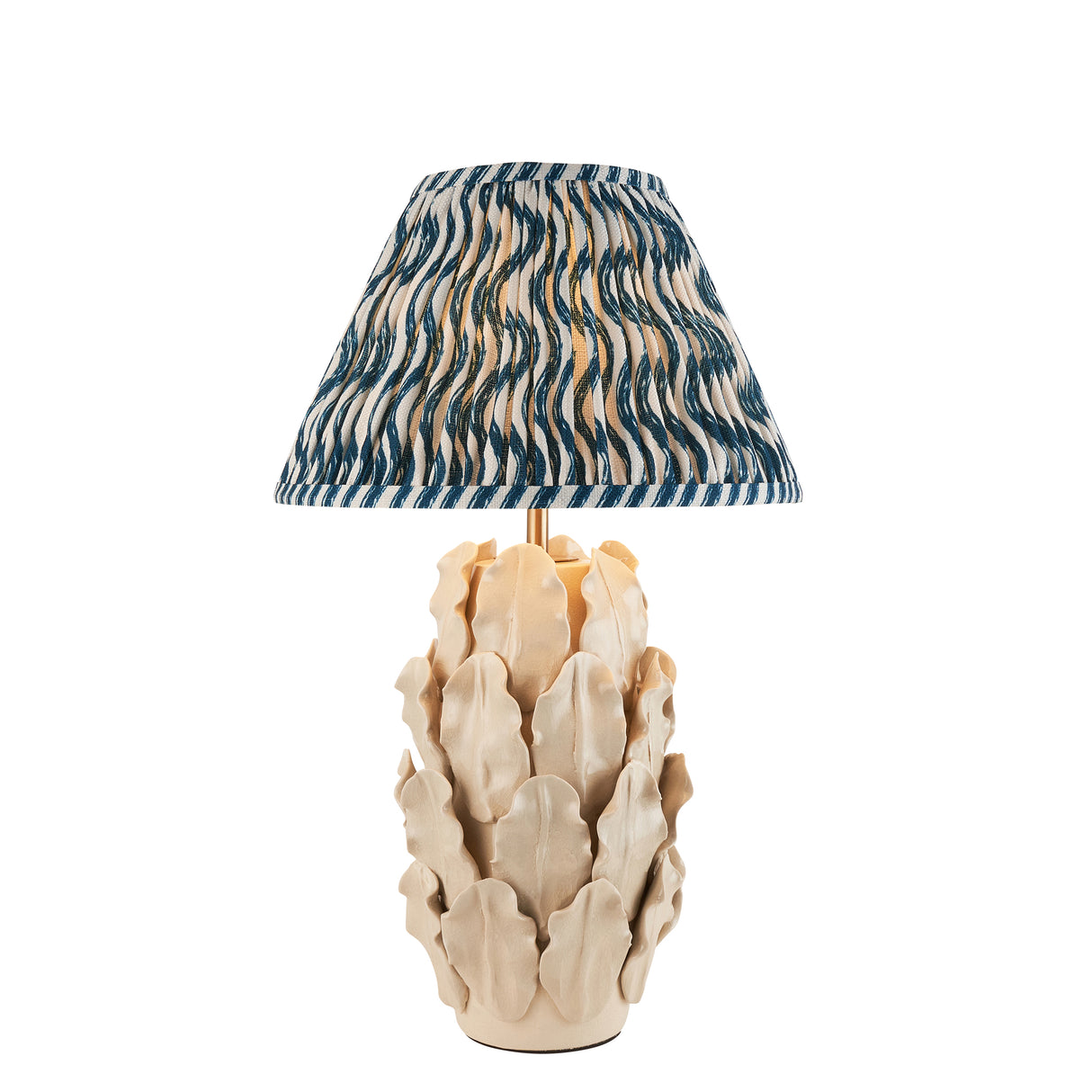 Ceramic Table Light Layered Leaf & Ripple 30cm Marlin blue shade - Comet Lighting