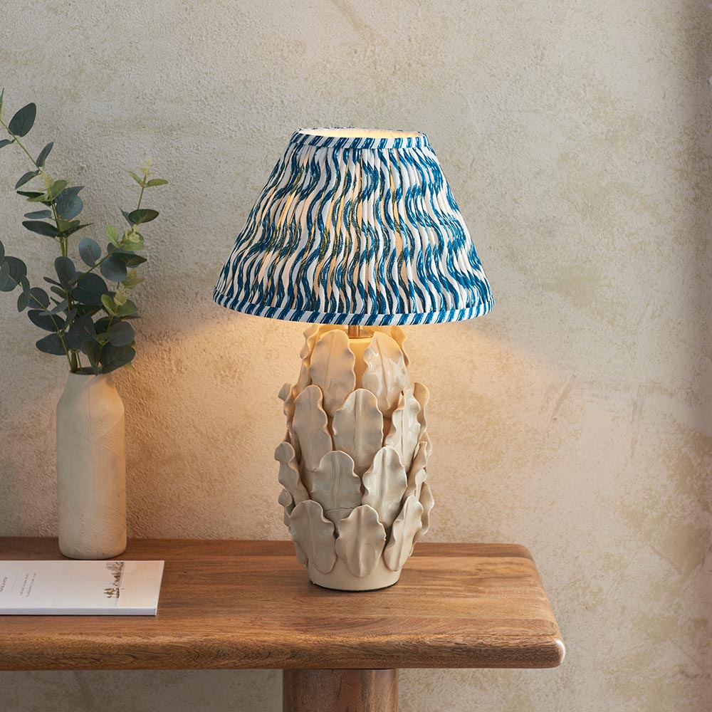 Ceramic Table Light Layered Leaf & Ripple 30cm Marlin blue shade - Comet Lighting