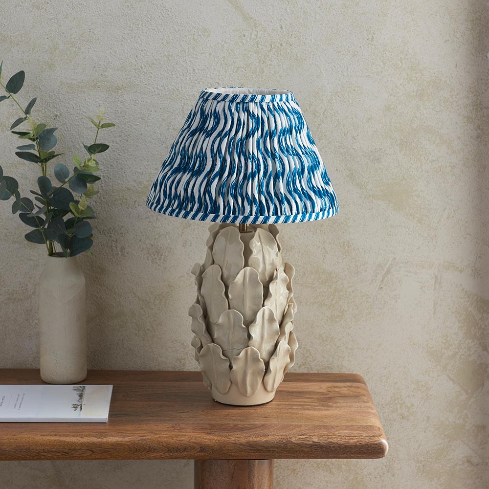 Ceramic Table Light Layered Leaf & Ripple 30cm Marlin blue shade - Comet Lighting