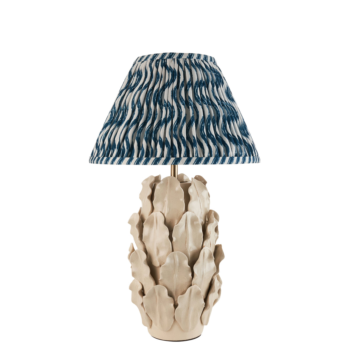 Ceramic Table Light Layered Leaf & Ripple 30cm Marlin blue shade - Comet Lighting