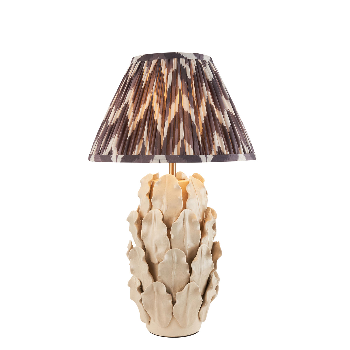 Ceramic Table Light Layered Leaf & Zigzag 30cm Pearl grey shade - Comet Lighting