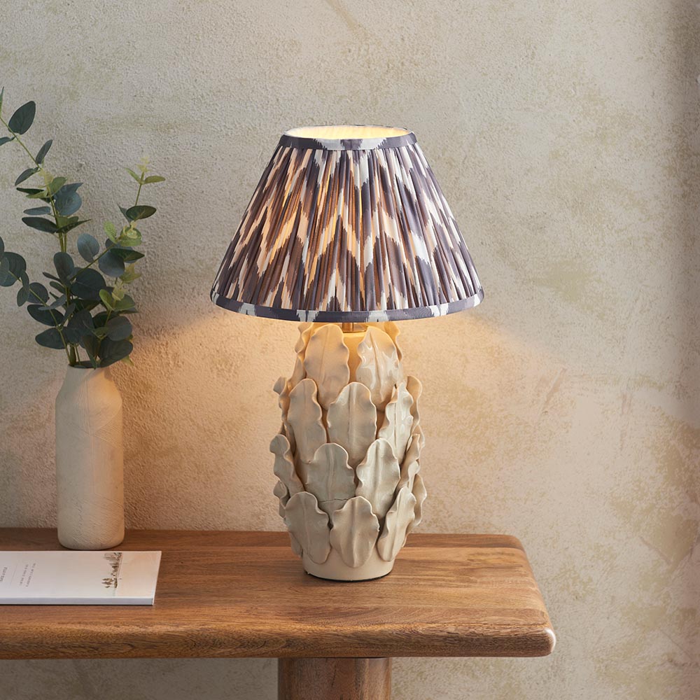 Ceramic Table Light Layered Leaf & Zigzag 30cm Pearl grey shade - Comet Lighting