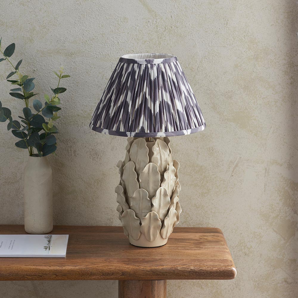 Ceramic Table Light Layered Leaf & Zigzag 30cm Pearl grey shade - Comet Lighting