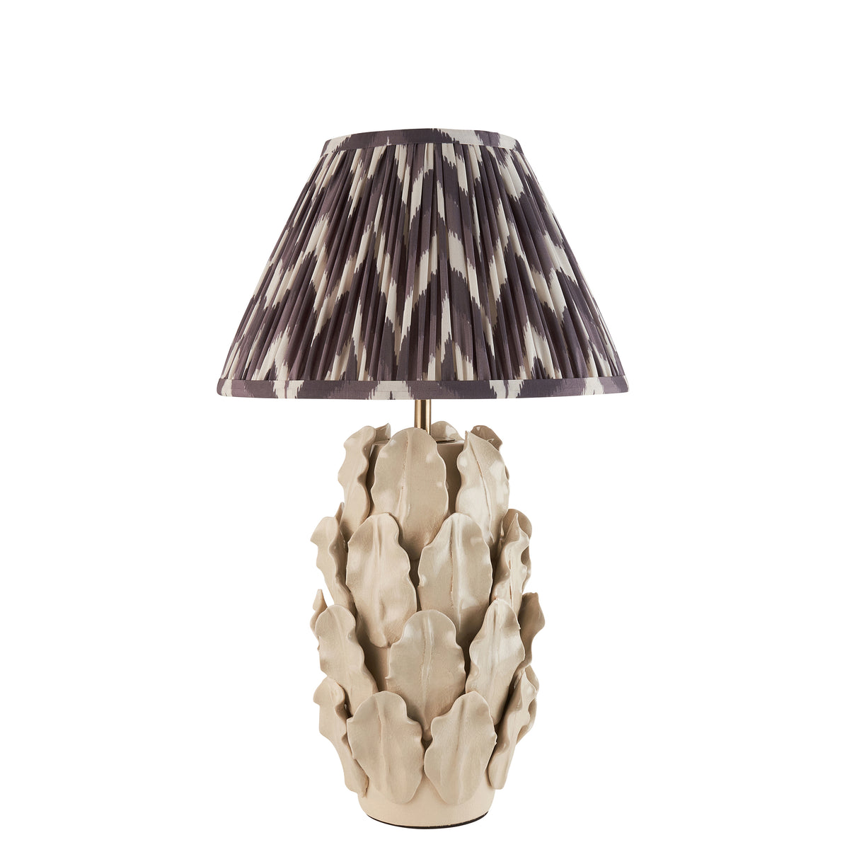 Ceramic Table Light Layered Leaf & Zigzag 30cm Pearl grey shade - Comet Lighting