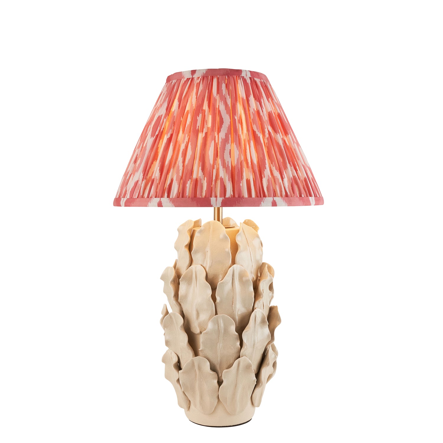 Ceramic Table Light Layered Leaf & Ikat 30cm Coral pink shade - Comet Lighting