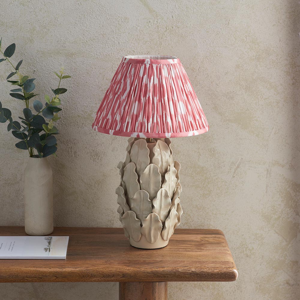 Ceramic Table Light Layered Leaf & Ikat 30cm Coral pink shade - Comet Lighting