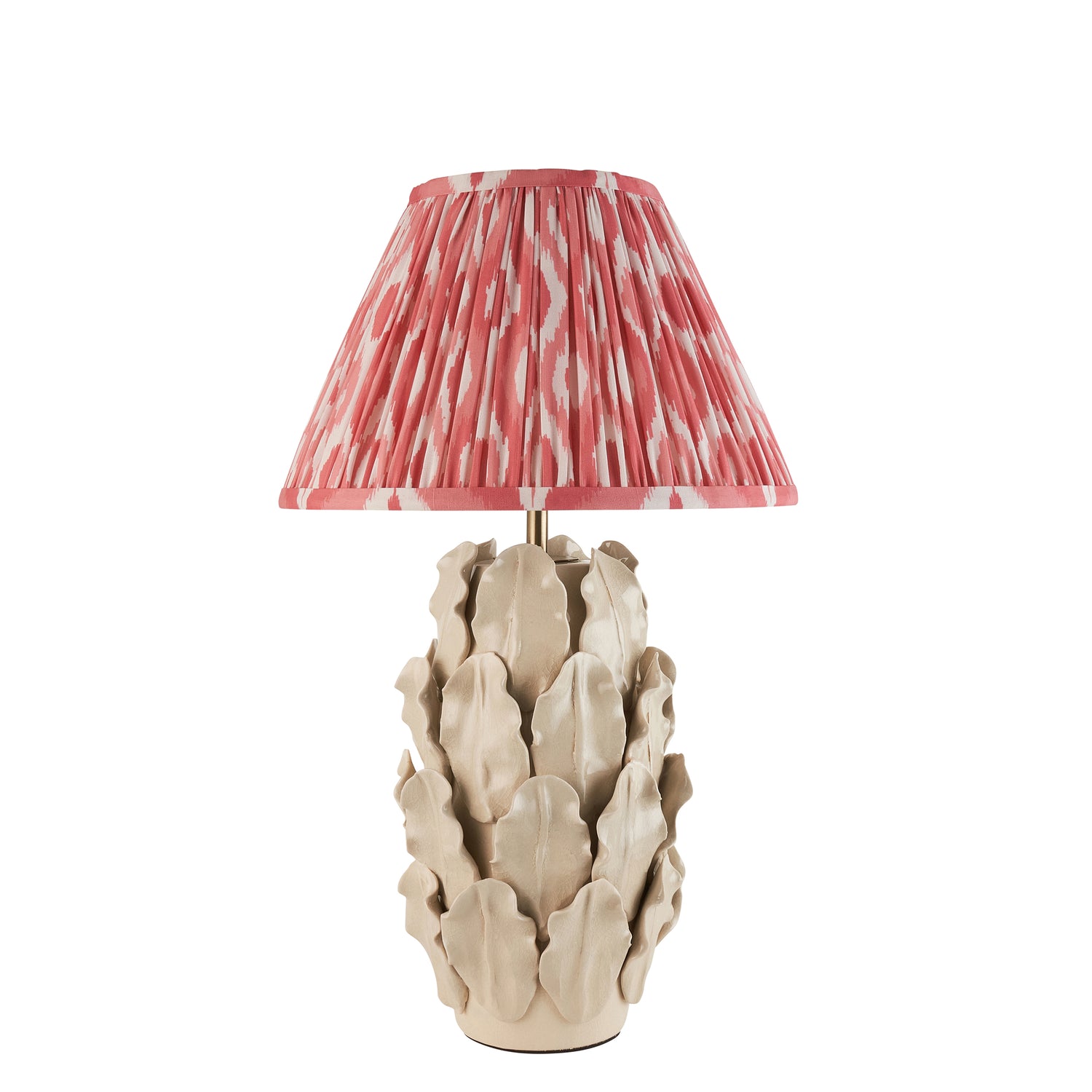 Ceramic Table Light Layered Leaf & Ikat 30cm Coral pink shade - Comet Lighting