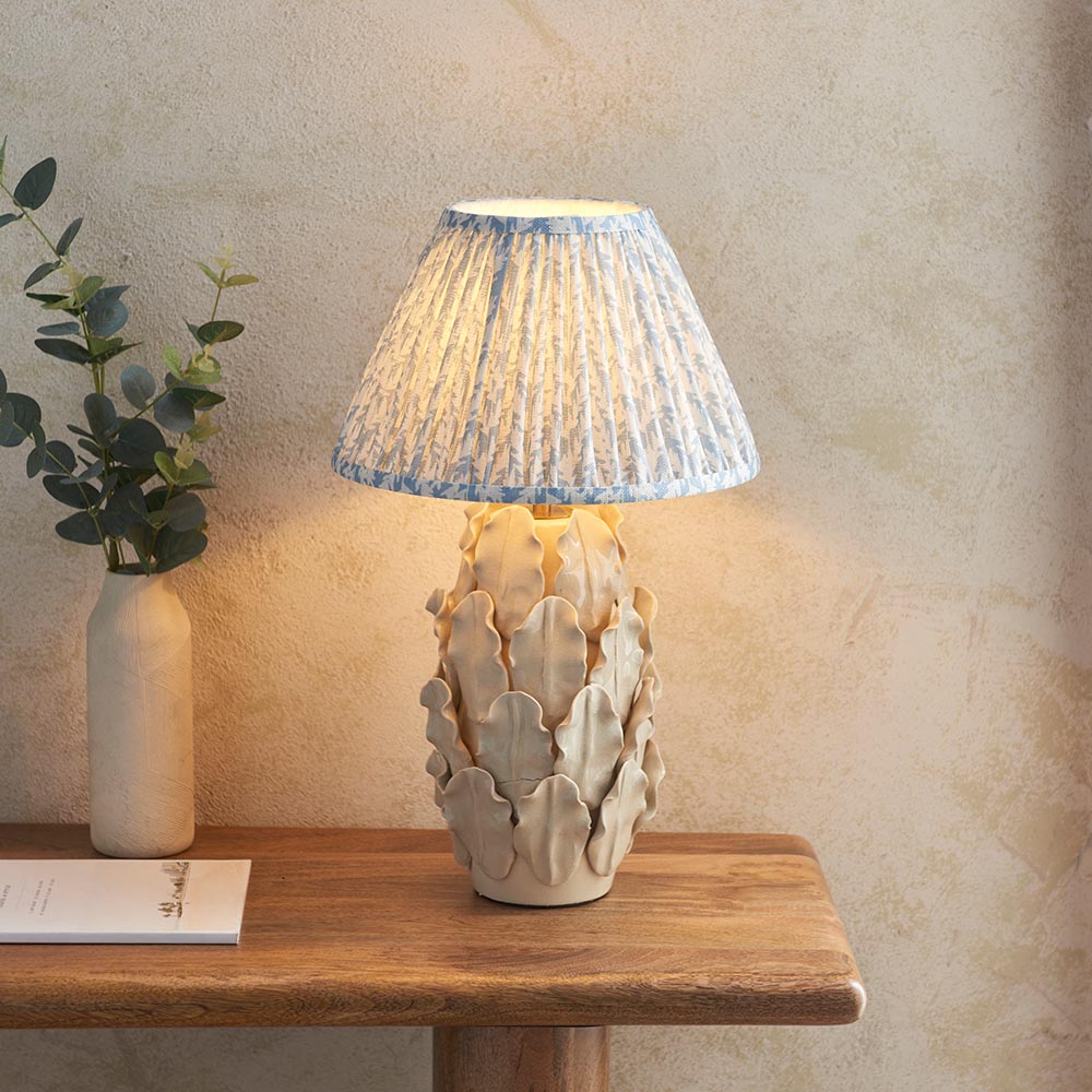 Ceramic Table Light Layered Leaf & Leaf 30cm Shell bay blue shade - Comet Lighting