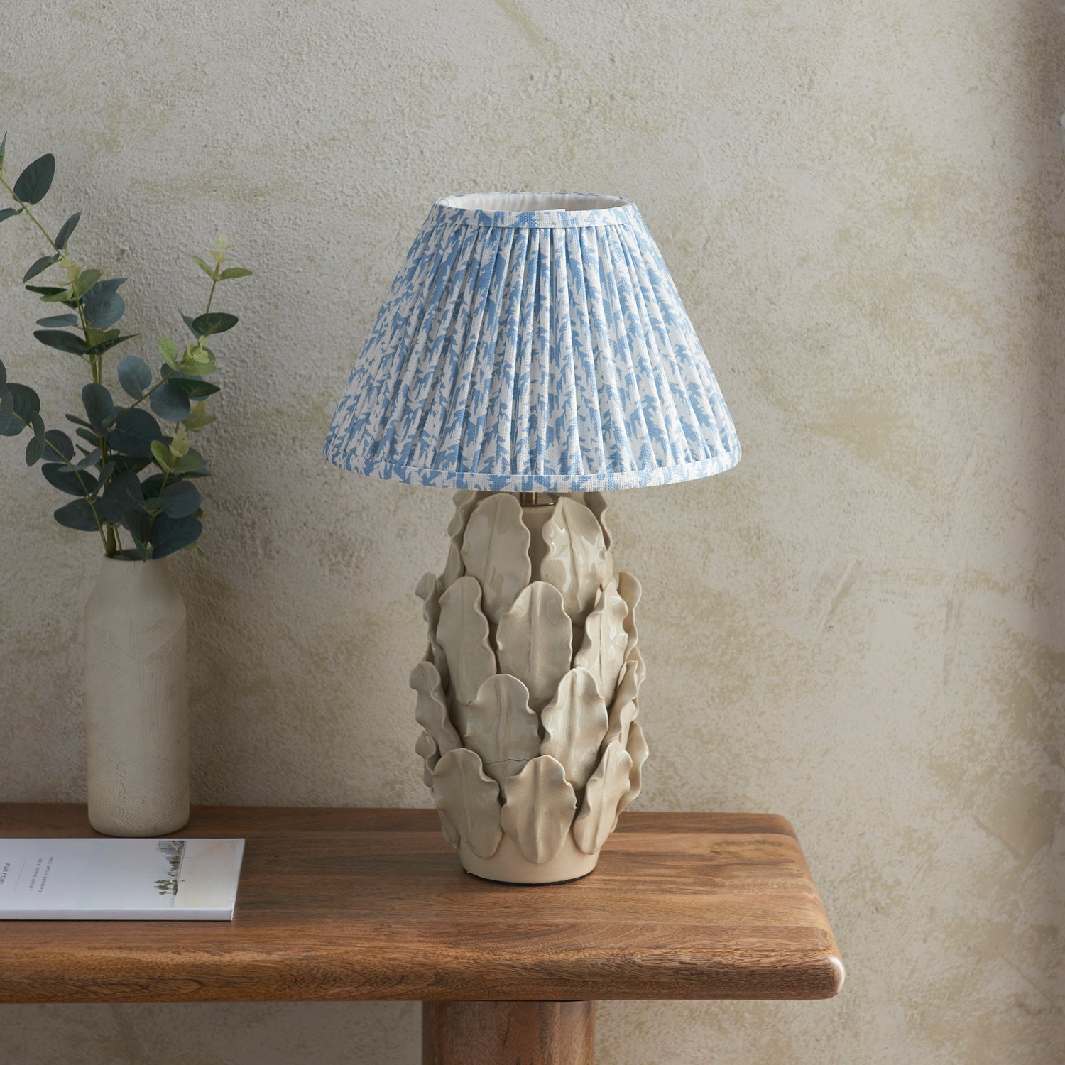 Ceramic Table Light Layered Leaf & Leaf 30cm Shell bay blue shade - Comet Lighting