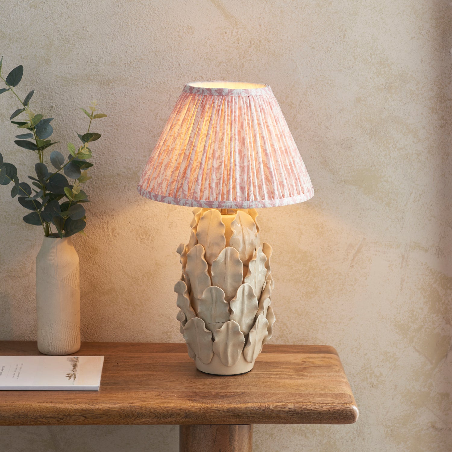 Ceramic Table Light Layered Leaf & Leaf 30cm Peachy keen shade - Comet Lighting
