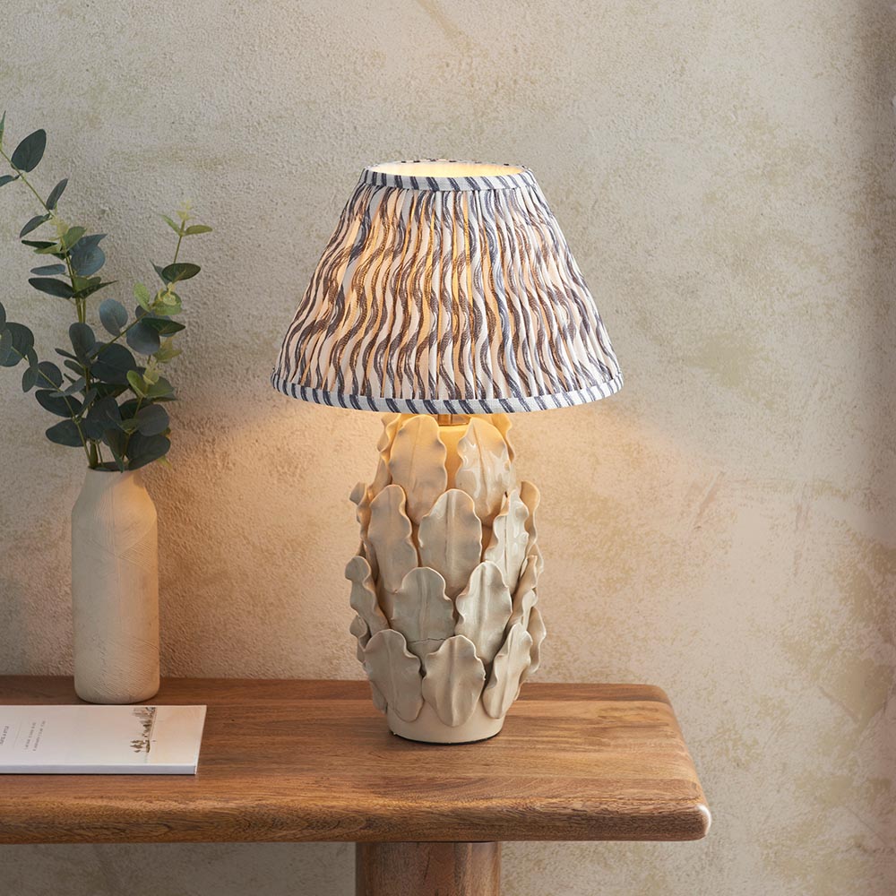 Ceramic Table Light Layered Leaf & Ripple 30cm Pearl grey shade - Comet Lighting
