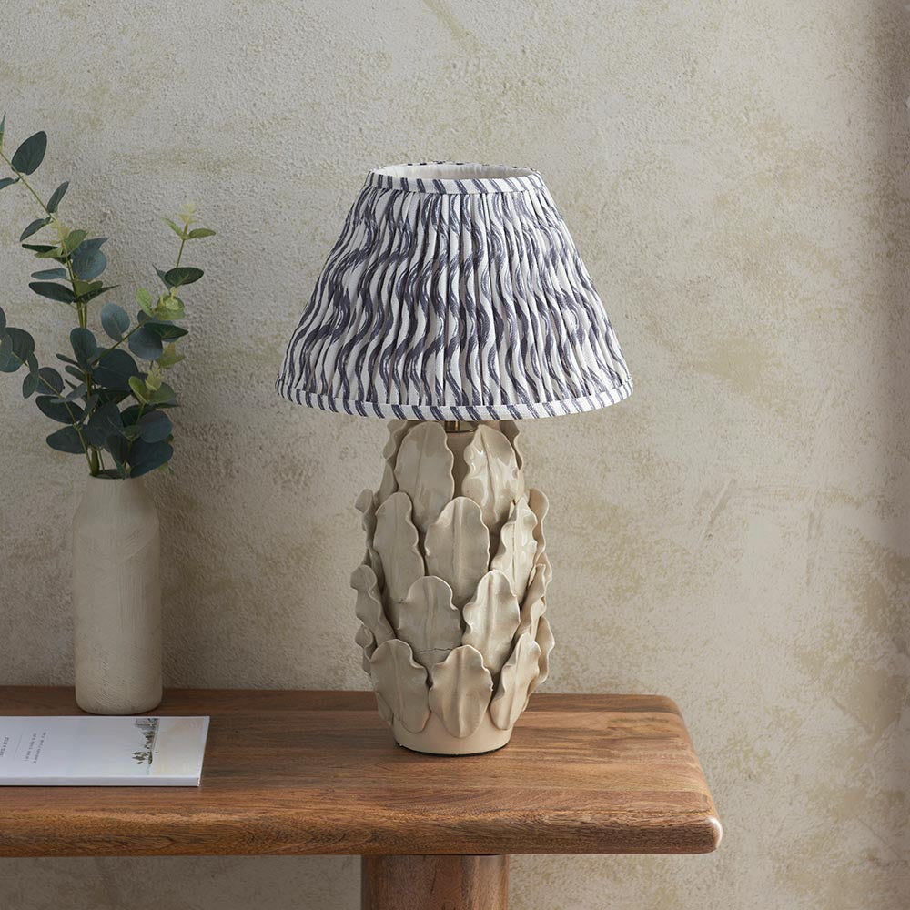 Ceramic Table Light Layered Leaf & Ripple 30cm Pearl grey shade - Comet Lighting