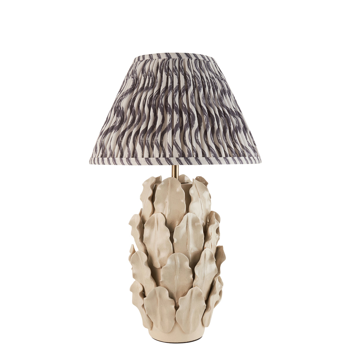Ceramic Table Light Layered Leaf & Ripple 30cm Pearl grey shade - Comet Lighting