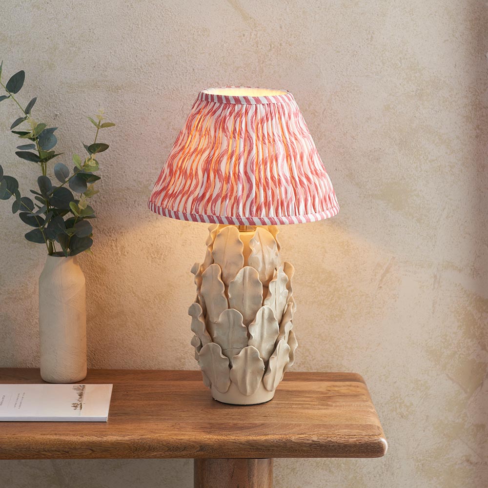 Ceramic Table Light Layered Leaf & Ripple 30cm Coral pink shade - Comet Lighting