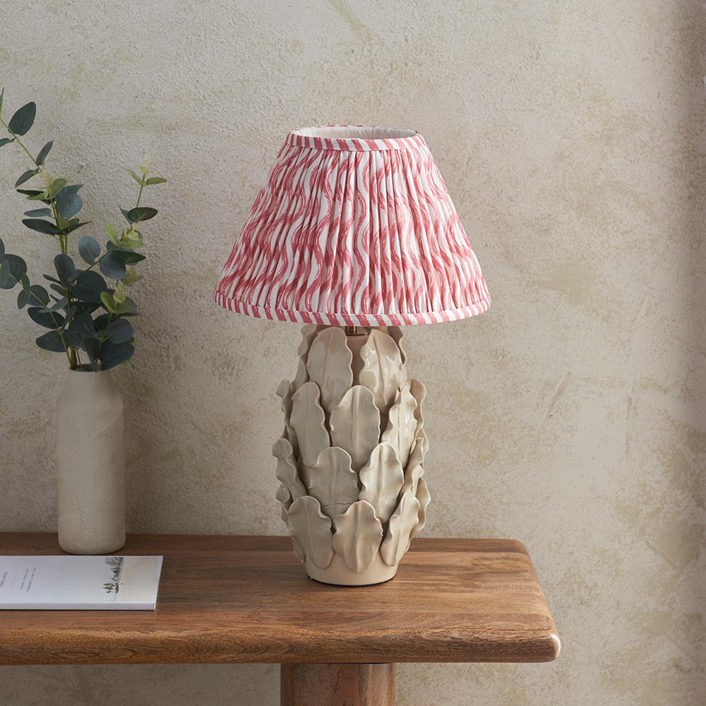 Ceramic Table Light Layered Leaf & Ripple 30cm Coral pink shade - Comet Lighting