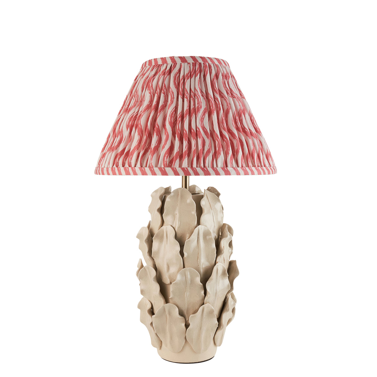 Ceramic Table Light Layered Leaf & Ripple 30cm Coral pink shade - Comet Lighting
