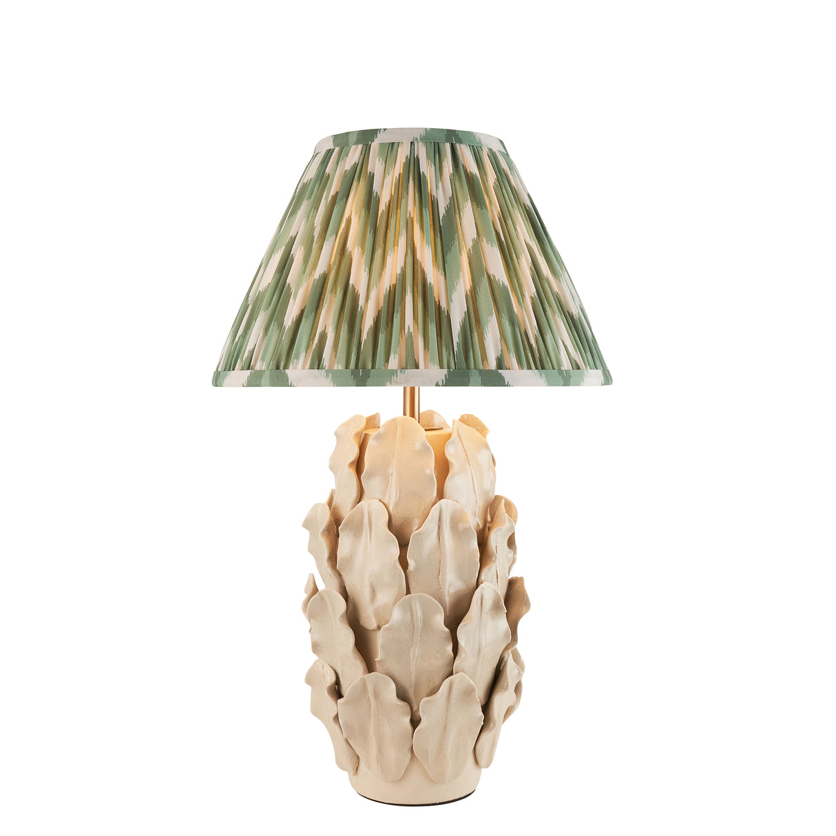 Ceramic Table Light Layered Leaf & Zigzag 30cm Cotswold green shade - Comet Lighting