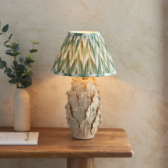 Ceramic Table Light Layered Leaf & Zigzag 30cm Cotswold green shade - Comet Lighting