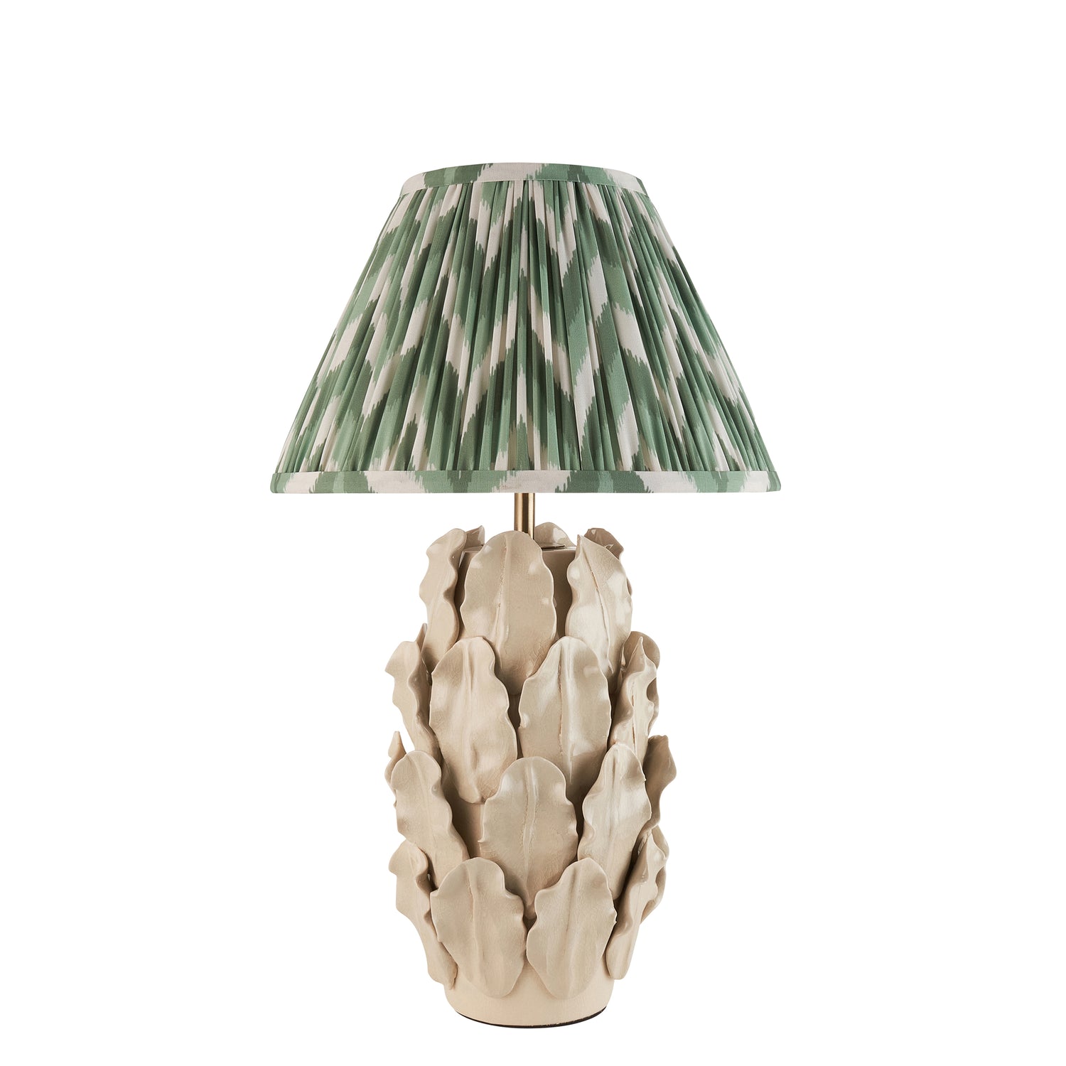 Ceramic Table Light Layered Leaf & Zigzag 30cm Cotswold green shade - Comet Lighting