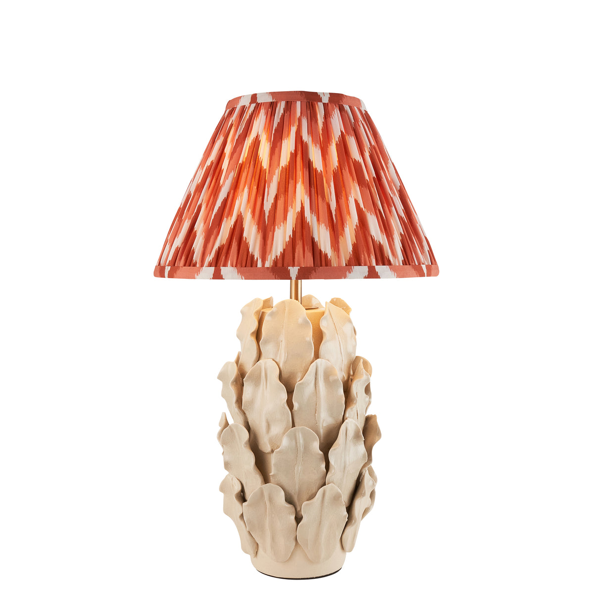 Ceramic Table Light Layered Leaf & Zigzag 30cm Apricot orange shade - Comet Lighting