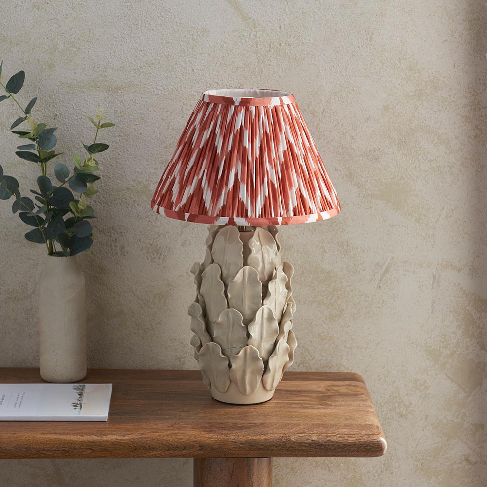 Ceramic Table Light Layered Leaf & Zigzag 30cm Apricot orange shade - Comet Lighting