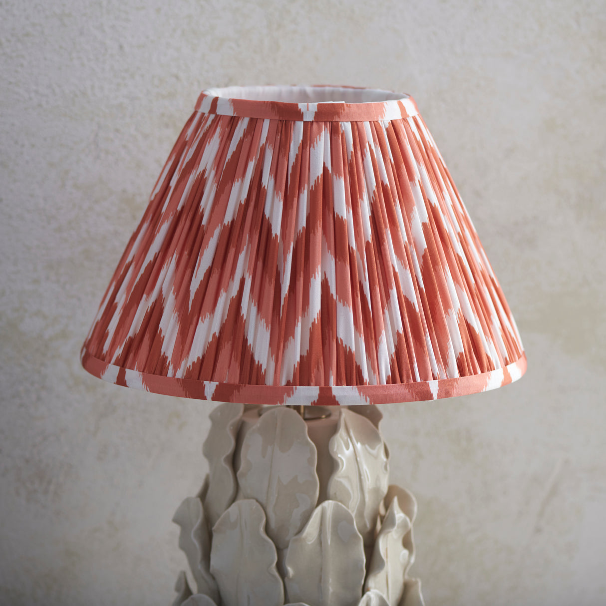 Ceramic Table Light Layered Leaf & Zigzag 30cm Apricot orange shade - Comet Lighting