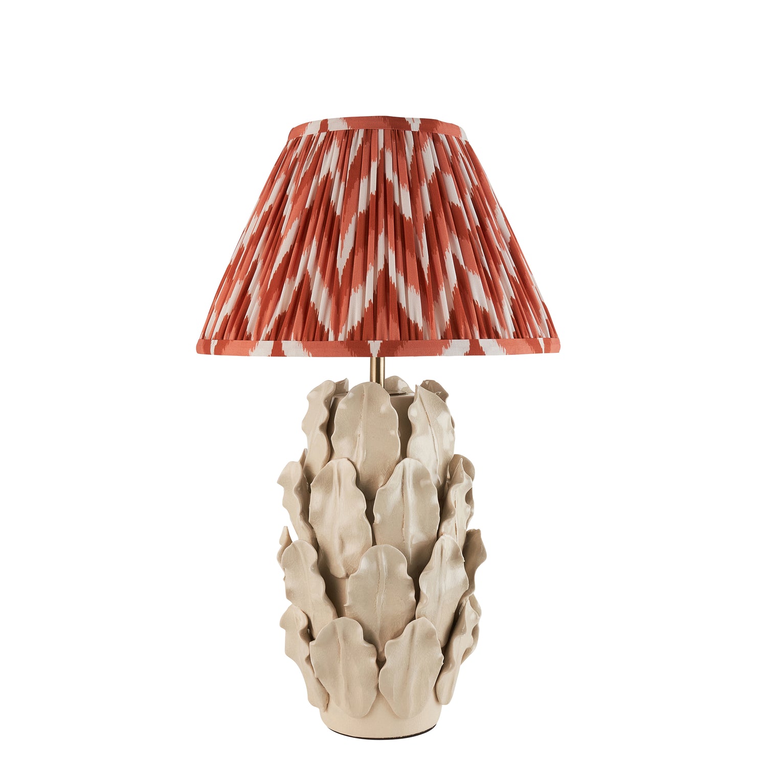 Ceramic Table Light Layered Leaf & Zigzag 30cm Apricot orange shade - Comet Lighting