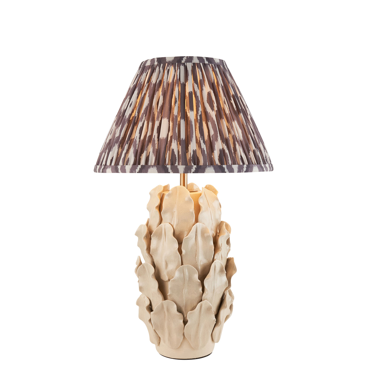 Ceramic Table Light Layered Leaf & Ikat 30cm Pearl grey shade - Comet Lighting