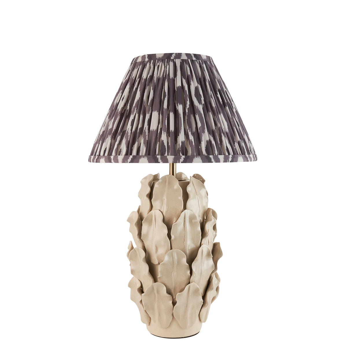 Ceramic Table Light Layered Leaf & Ikat 30cm Pearl grey shade - Comet Lighting